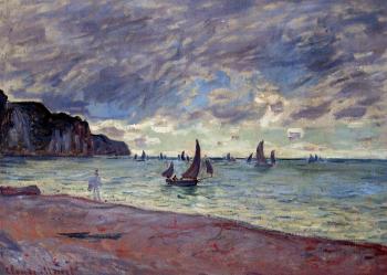 Claude Oscar Monet : Fishing Boats by the Beach and the Cliffs of Pourville